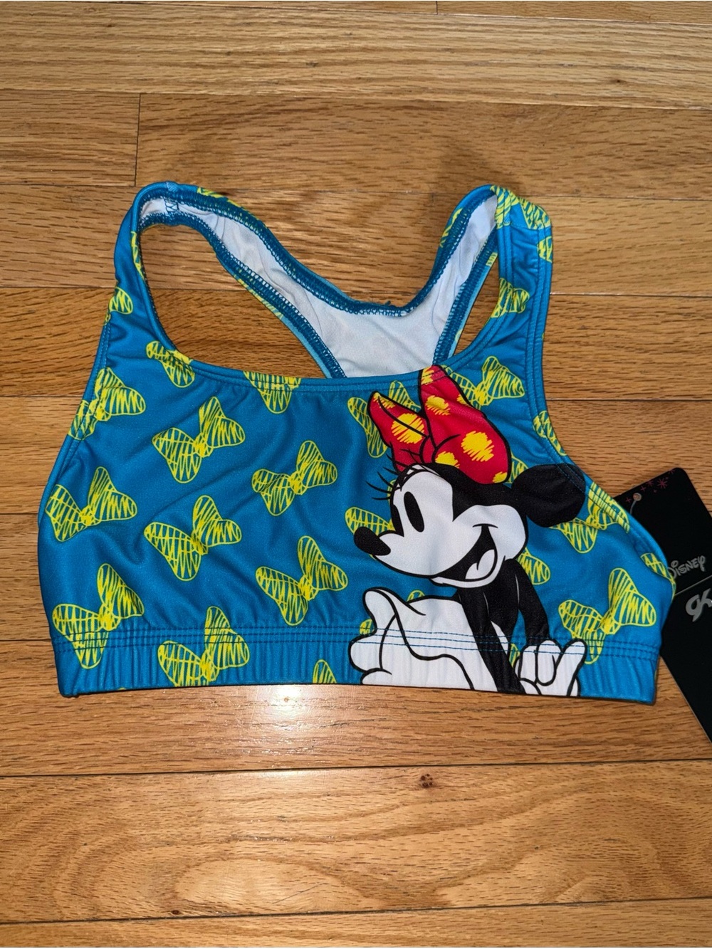 GK Elite Disney Girls Minnie Mouse Blue Sports Bra Top with Yellow Bow Print